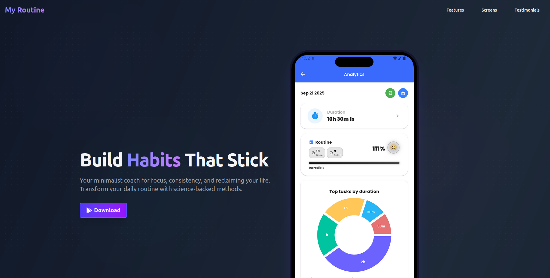 My Routine Landing Page